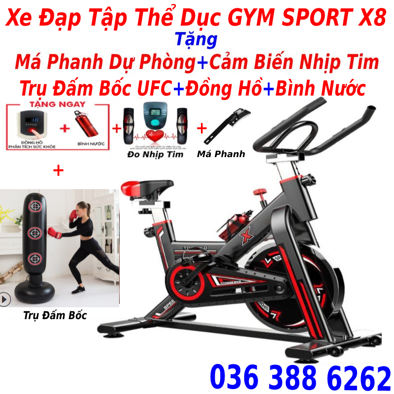 Xe đạp tập thể dục thể thao tại nhà đa năng thế hệ mới giúp tăng cường thể lực, giảm mỡ tăng cơ, đập tan stress tặng kèm bao trụ đấm bốc + đồng hồ + bình nước