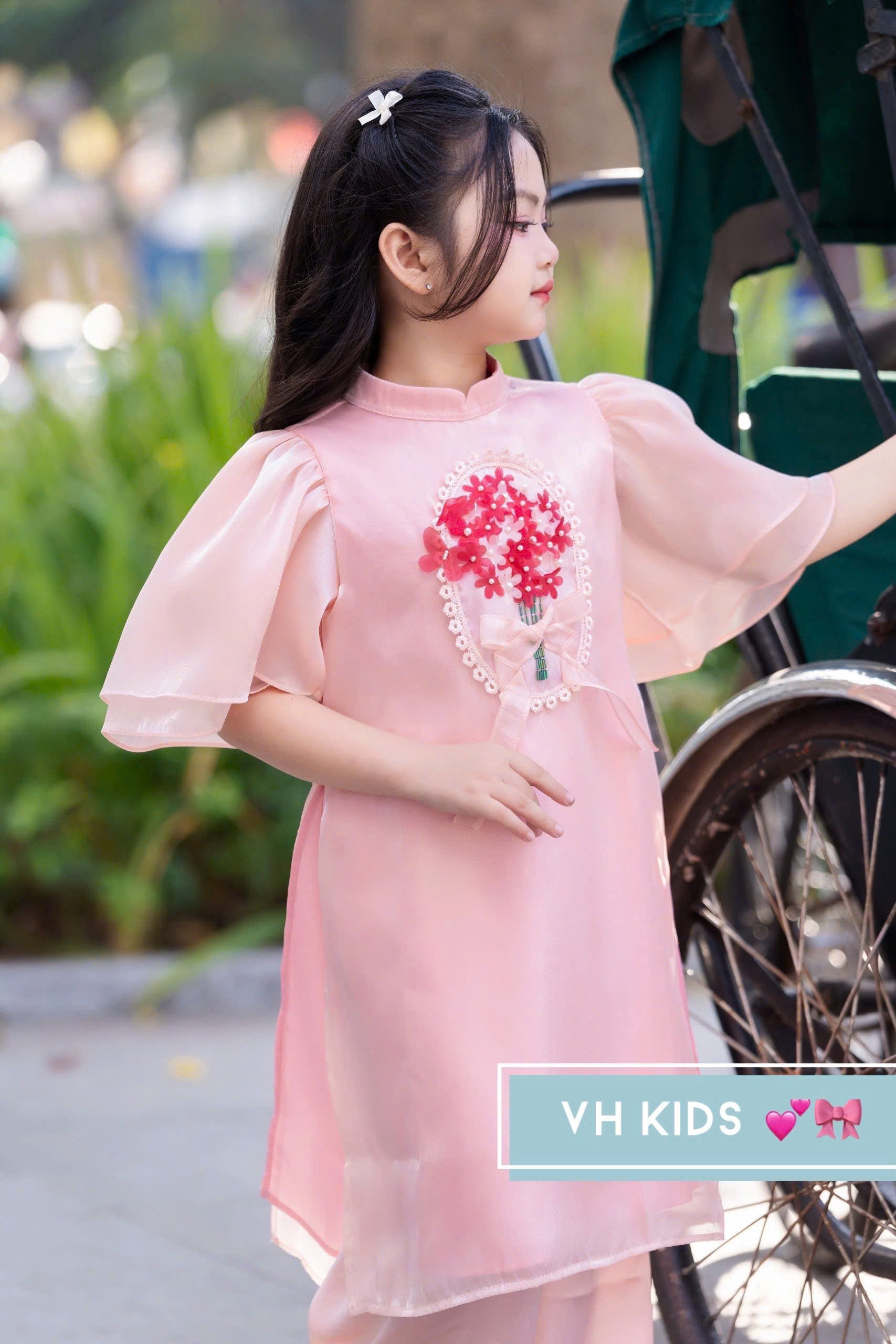 Bộ áo dài tết cho bé gái mẫu hoa mùa xuân xinh xắn diện lễ tết noel giáng sinh năm mới  từ 10-45kg hàng thiết kế cao cấp