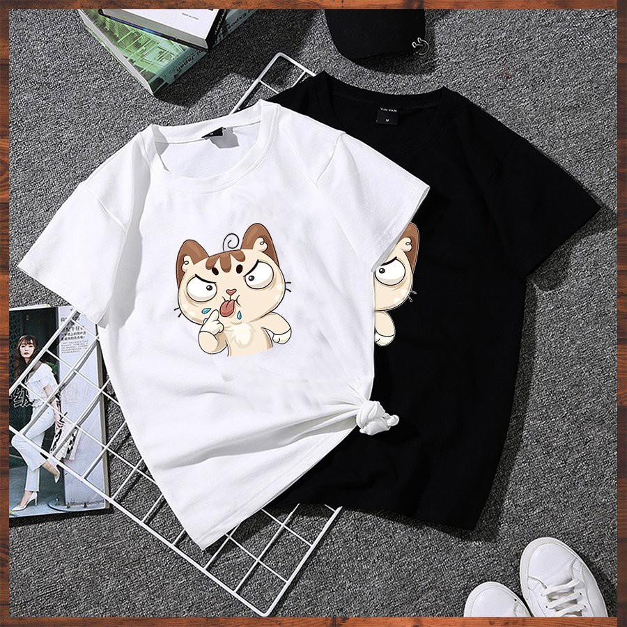 Áo thun unisex tay lỡ form rộng mèo dễ thương vải dày mịn 2020TN1047
