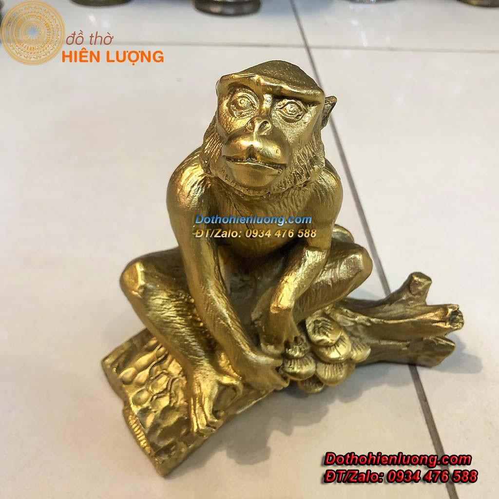 Tượng Linh Vật Khỉ Ngồi Cành Cây Bằng Đồng Cao 15cm