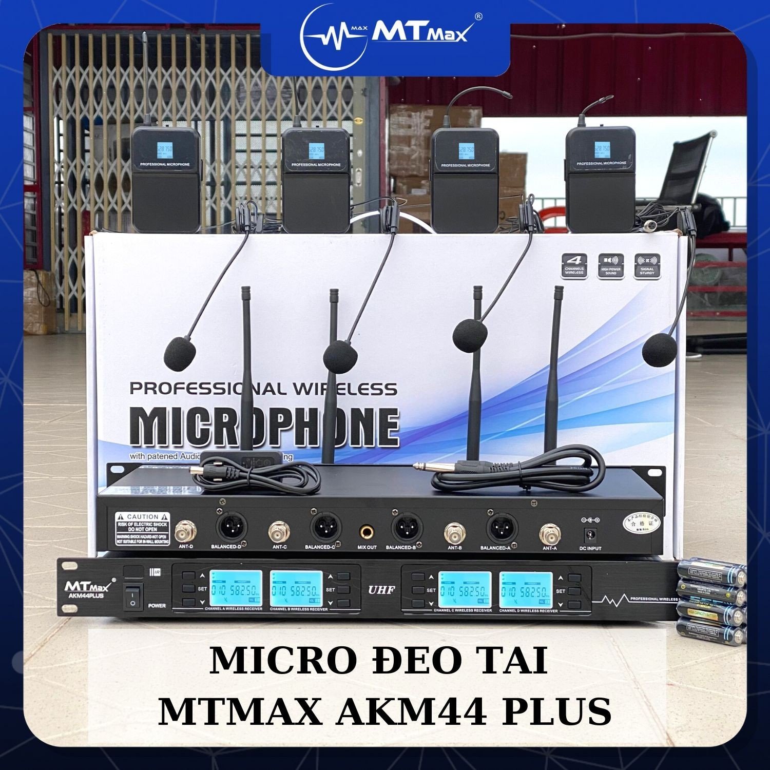 Micro Đeo Tai Đầu Thu MTMAX AKM44 PLUS – Kèm 4 Micro Đeo Tai, Thiết Kế 4 Kênh Tần Số Độc Lập, Cho Phép Sử Dụng Đồng Thời Từ 2-4 Người