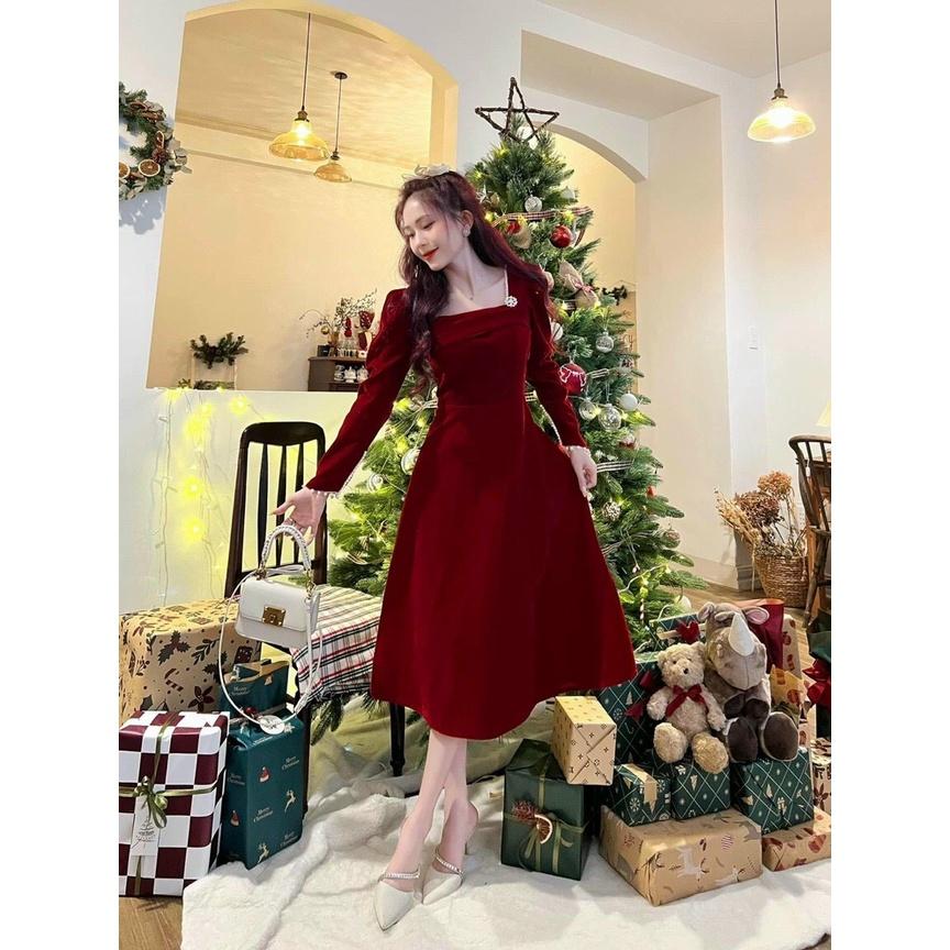 FREE SHIP Đầm Váy Thời Trang Nữ Dáng Tiểu Thư Dài Tay Chất Nhung Thả Dáng KIM GIA DS
