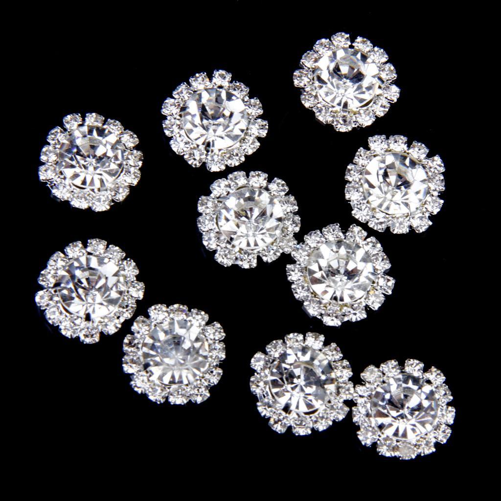 10x Clear Crystal Rhinestone Round Buttons Flatback DIY Embellishment Decor 15mm