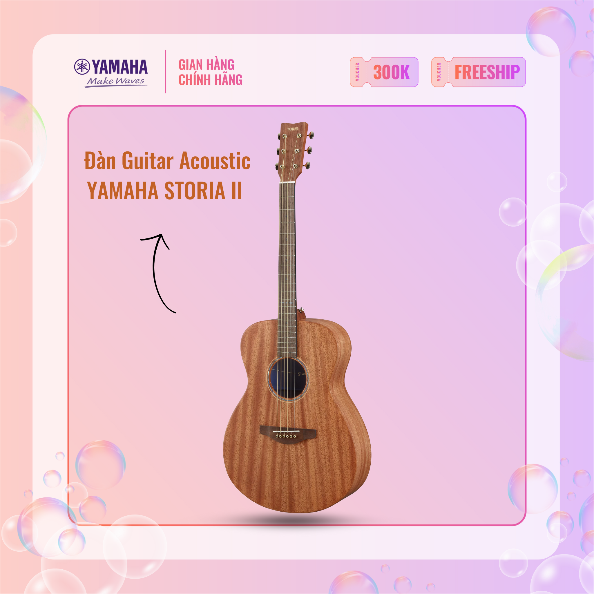 Đàn Guitar Acoustic Yamaha STORIA II - Thiết kế hiện đại, âm thanh sống động, phù hợp cho người mới chơi guitar, bảo hành chính hãng 12 tháng