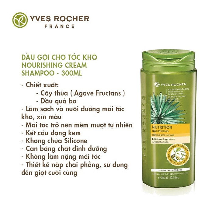 Bộ Dầu Gội + Dầu Xả Nuôi Dưỡng Tóc Dành Cho Tóc Khô Yves Rocher Nourishing Nutrition (300ml+200ml) [Mẫu Mới]