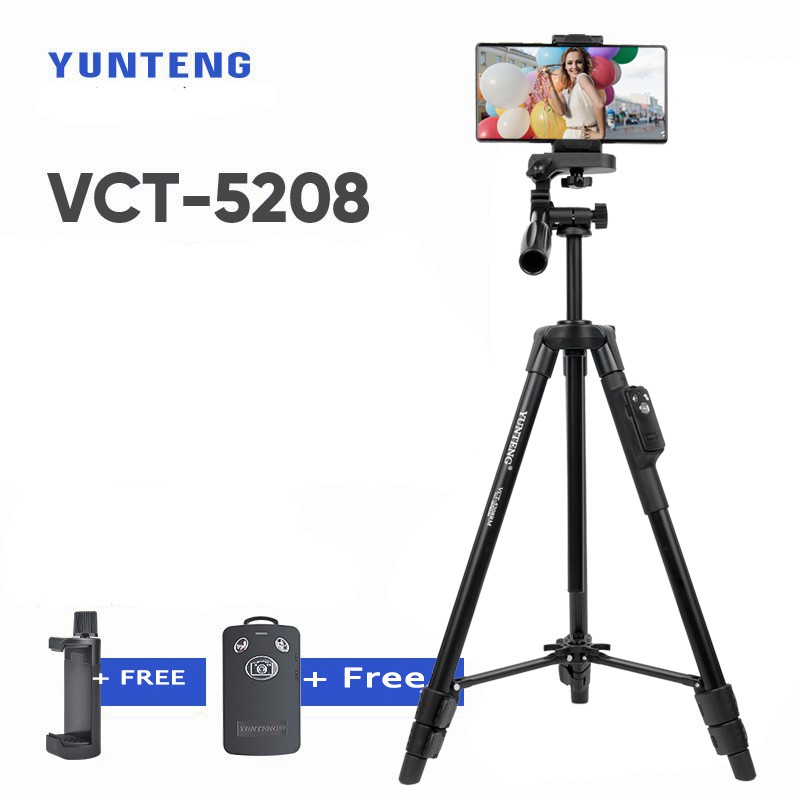 Chân đế điện thoại, chân đế máy ảnh, tripod Yunteng VCT 5208 kiêm giá đỡ có remote Bluetooth điều khiển chụp từ xa - JL - HÀNG CHÍNH HÃNG