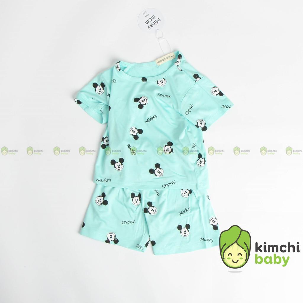 Đồ Bộ Bé Trai, Bé Gái Minky Mom Vải Thun Lạnh Họa Tiết Mickey In Nhỏ Dễ Thương, Bộ Cộc Tay Cho Bé Mặc Nhà Mùa Hè MKM2127