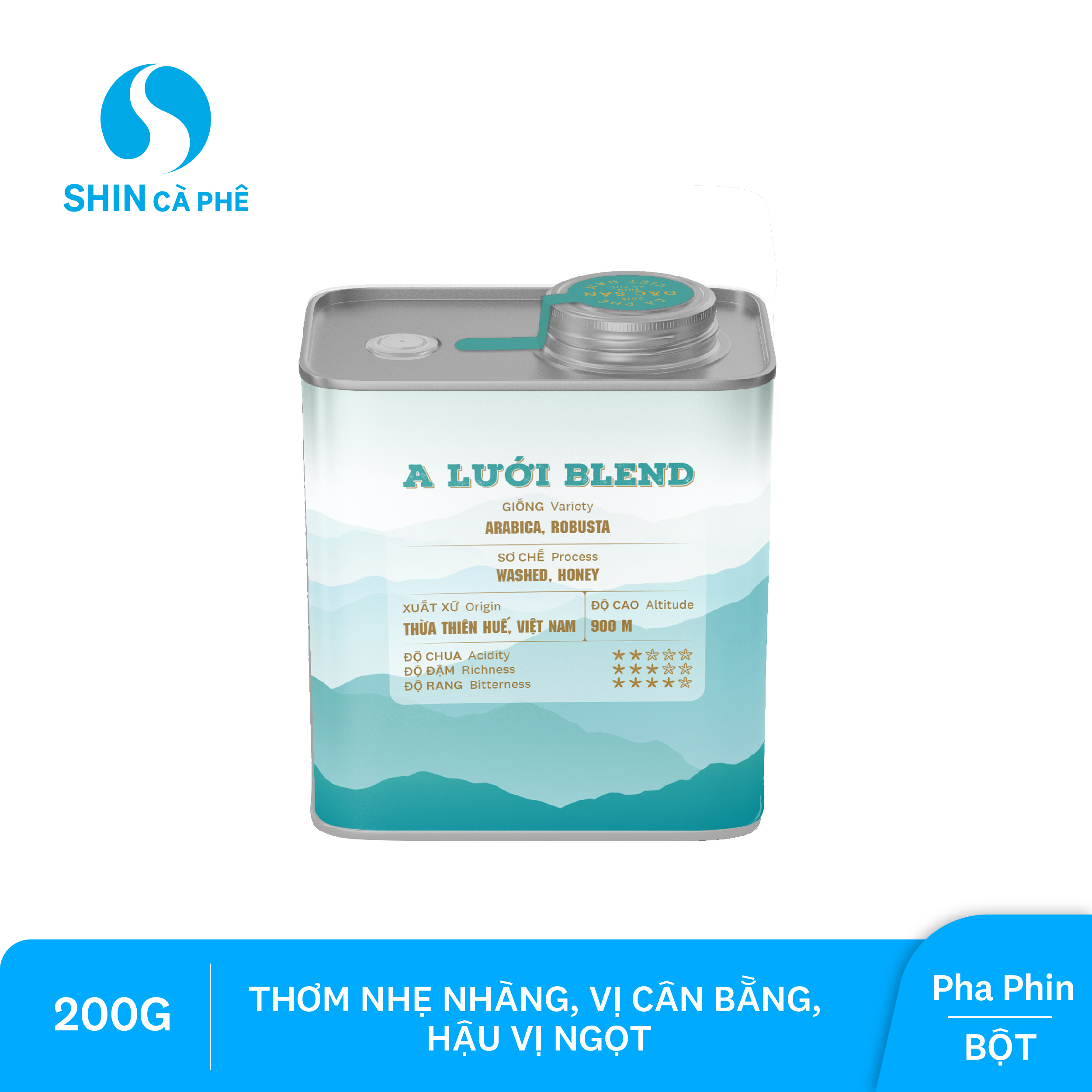 SHIN Cà phê - Cà phê pha phin A Lưới Blend - Hộp thiếc 200 gram (Bột)