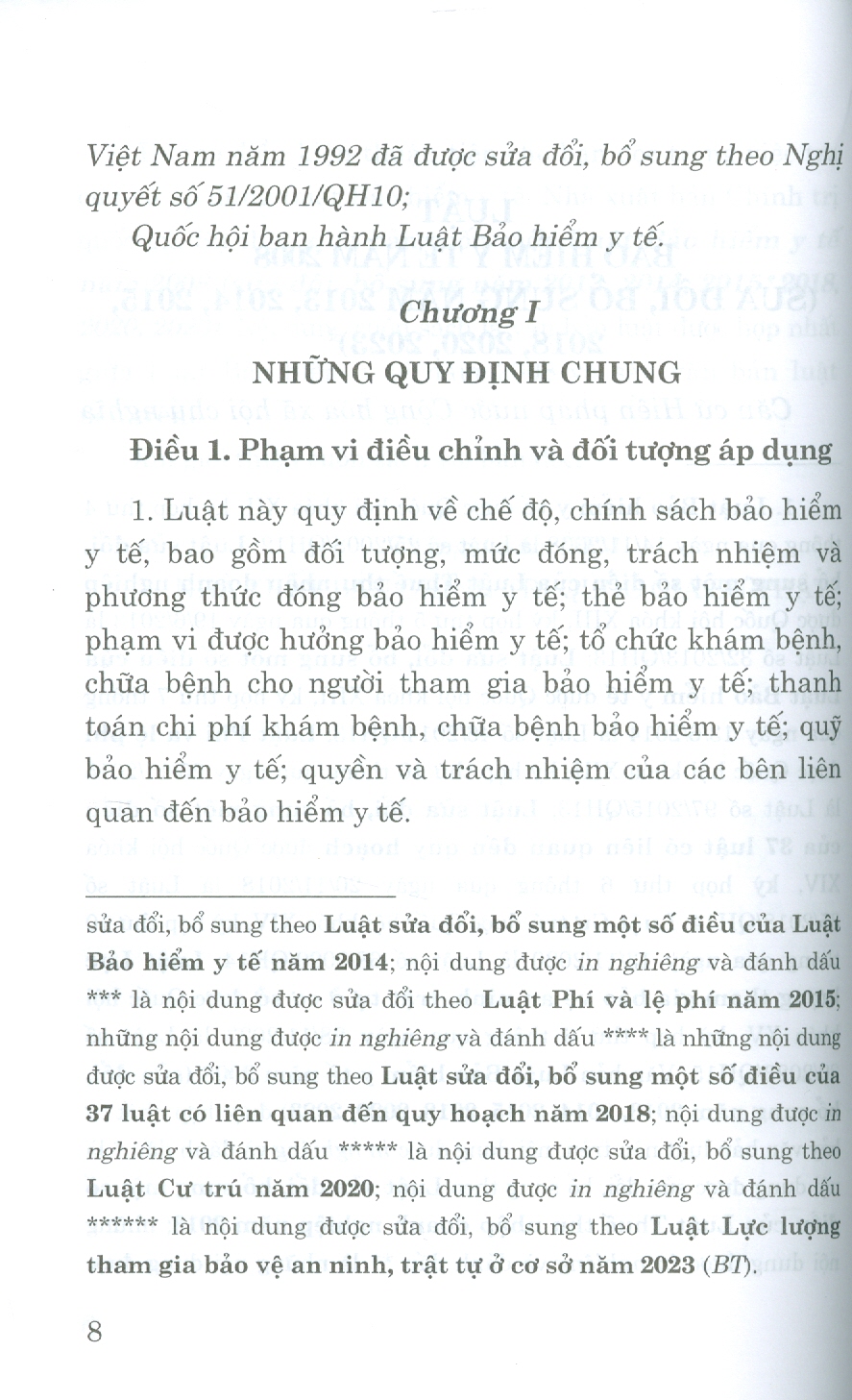 Luật Bảo Hiểm Y Tế Năm 2008 (Sử Đổi, Bổ Sung Năm 2013, 2014, 2015, 2016, 2018, 2020, 2023)