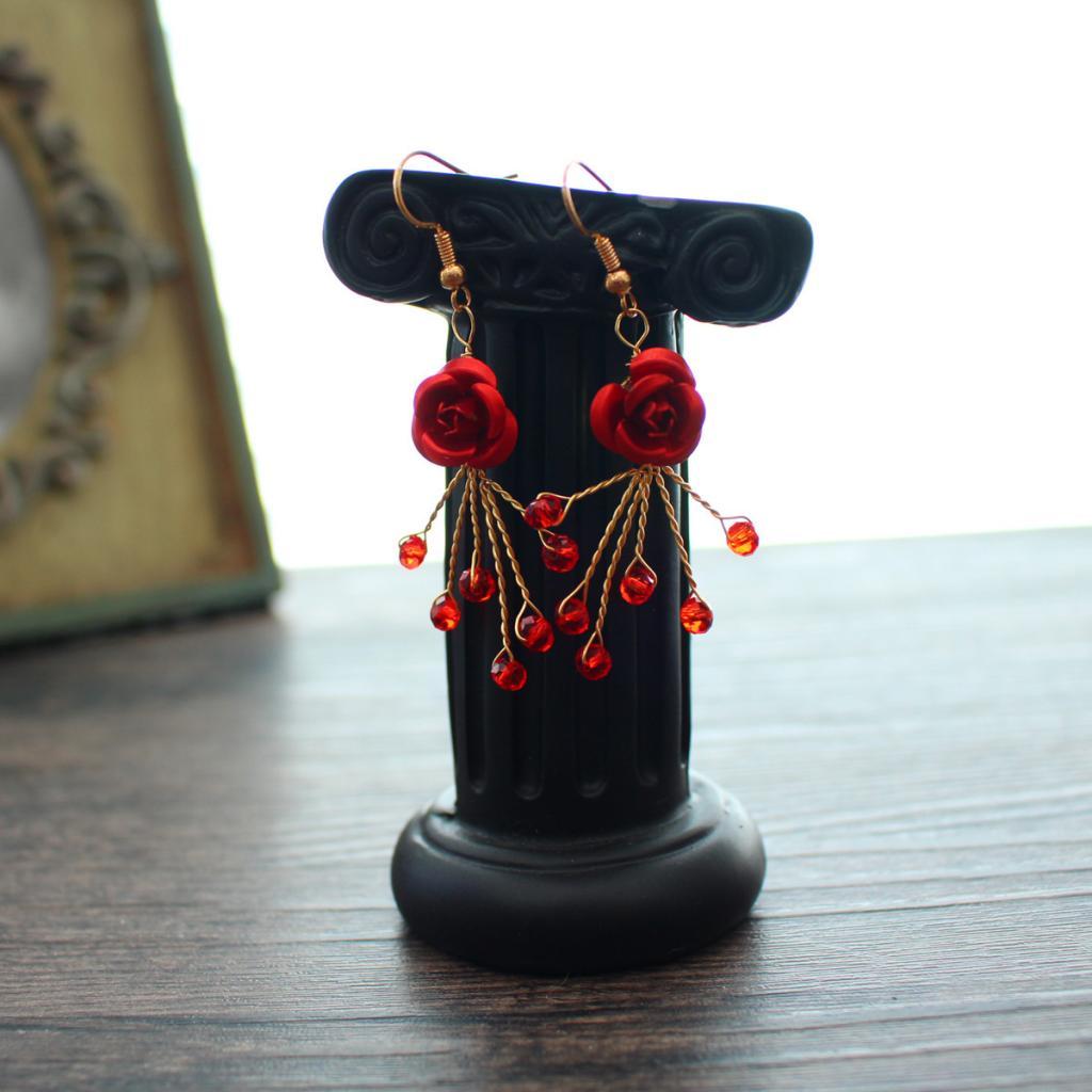 Bridal Crown Headband Tiara Fashion Red Rose Earrings Set Headpiece Jewelry Set