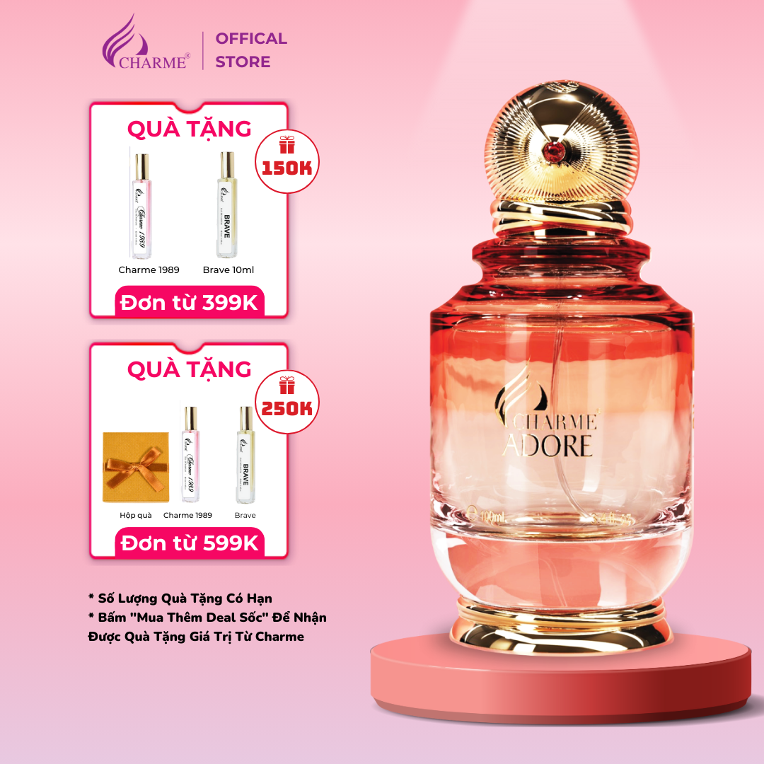 Nước hoa nữ sang trọng, Charme Adore, lưu hương lâu, hương hoa cỏ, tôn vinh nét đẹp phụ nữ hiện đại, 100ml