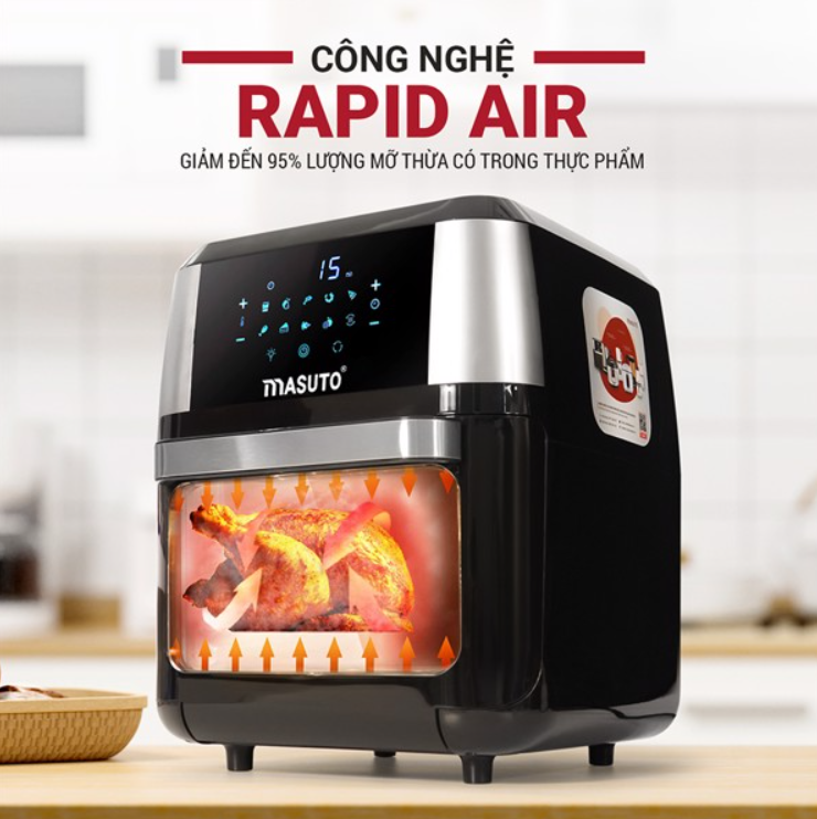 Nồi Chiên Không Dầu Air Fryer MASUTO 12L Công Nghệ Nhật Bản - Hàng Chính Hãng