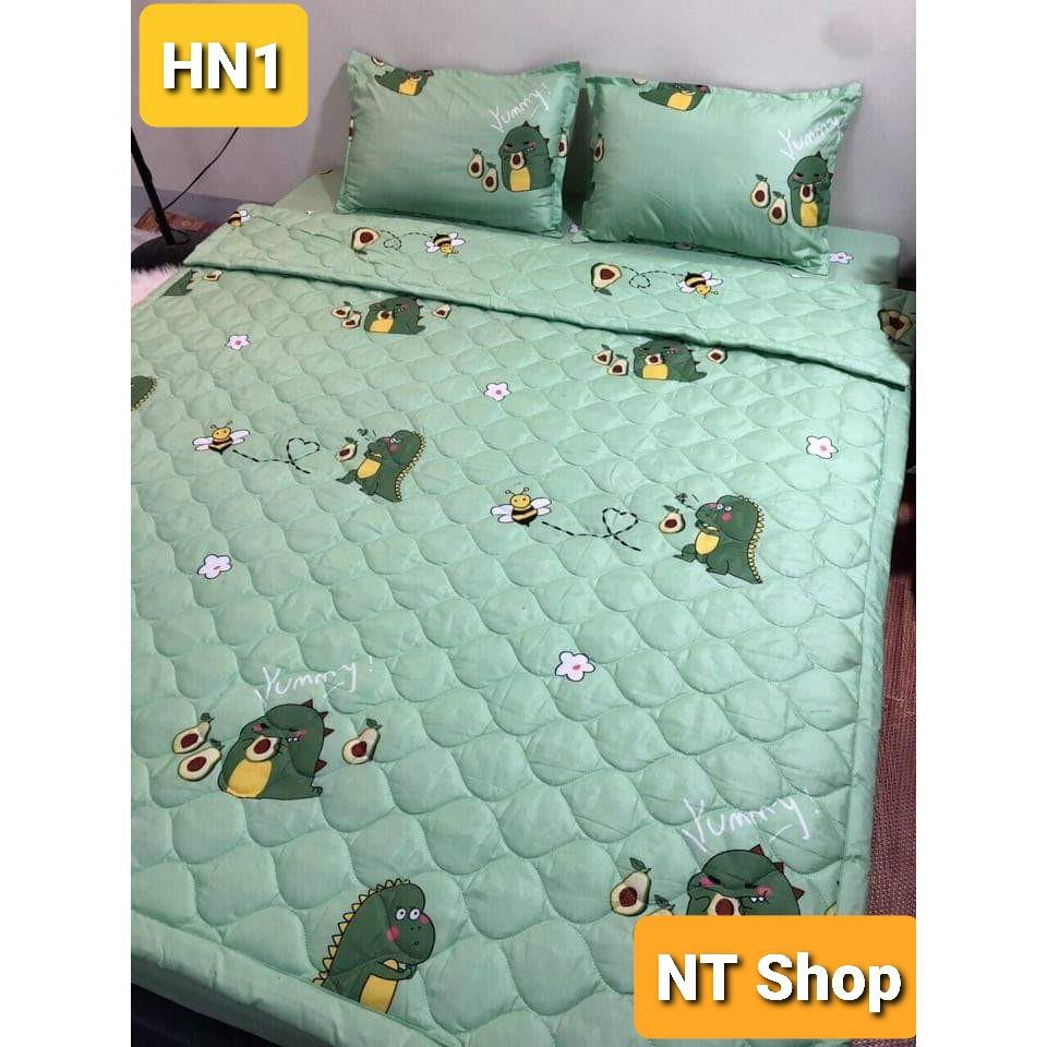 ( chăn ga mẫu hoạt hình ) Trọn Bộ Drap Chăn Ga Gối Khủng Long Xanh Lá Cho Bé Màu Siêu Yêu NT SHOP( chat chọn size)