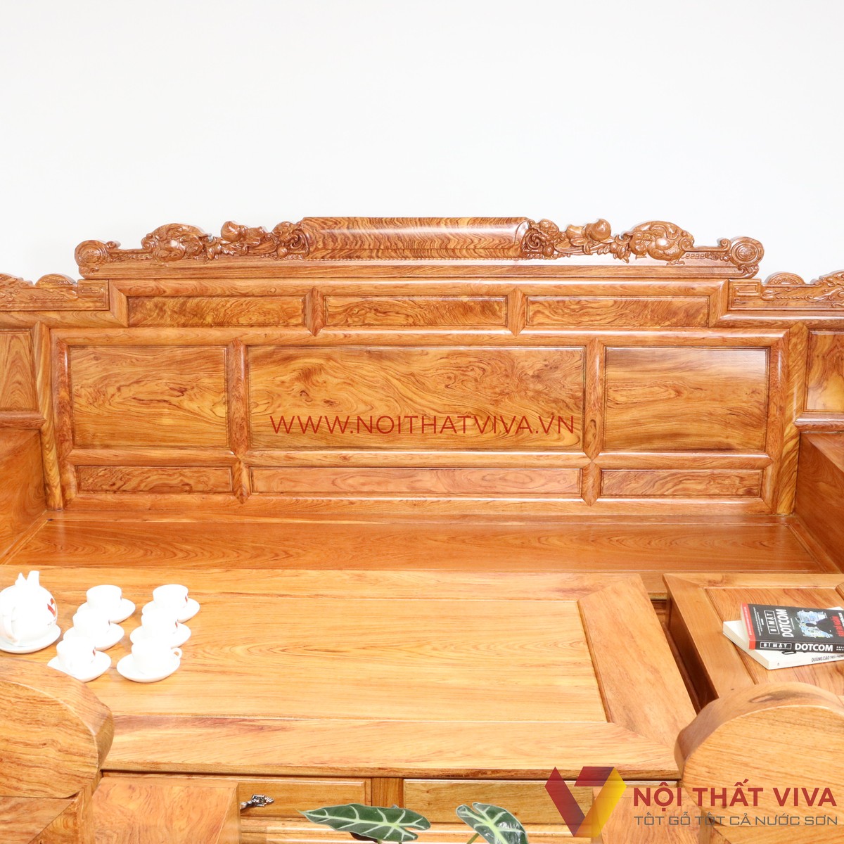 Bộ Bàn Ghế Salon Tần Thủy Hoàng Gỗ Hương Đá Chạm Rồng 6 Món Cao Cấp