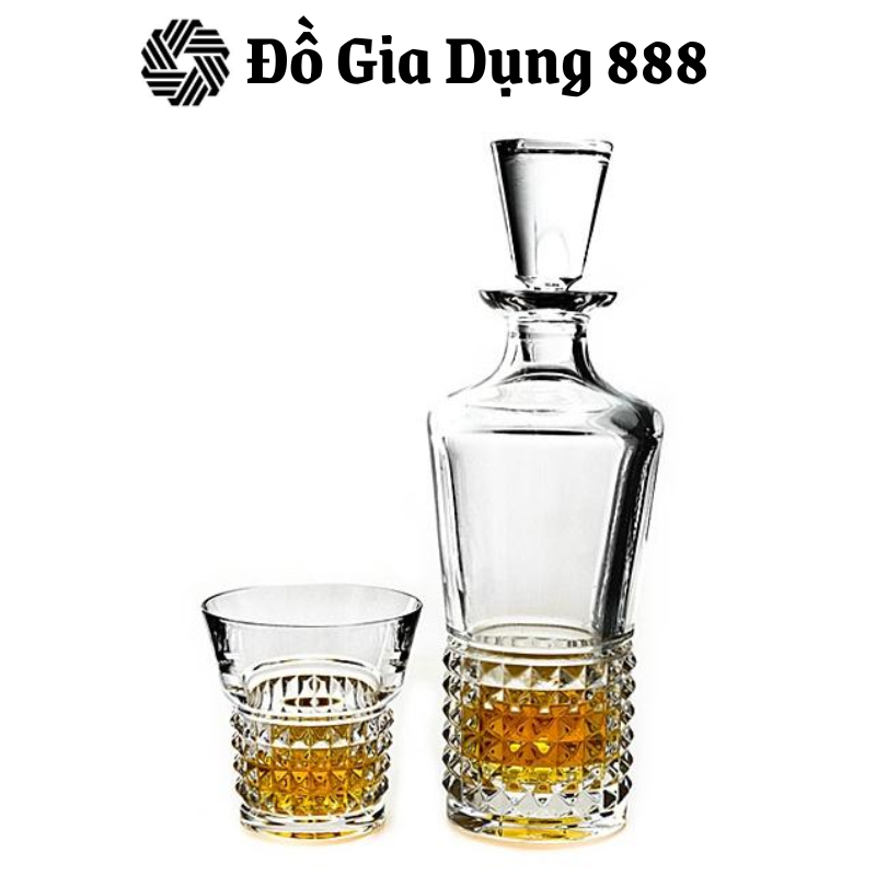 Set Bình Rượu Pha Lê Kèm 6 Cốc Bohemia Trinity, Bộ Bình Ly Pha Lê Dùng Uống Whisky Cao Cấp, Nhập Đức