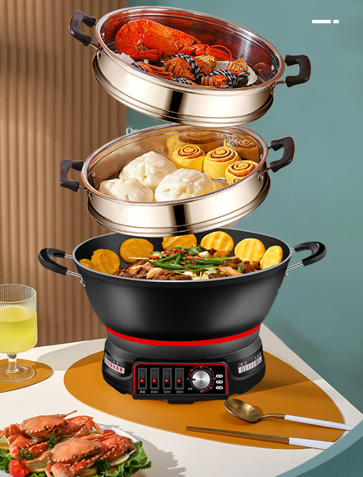 Chảo Điện Gang Gia Đình Đa Năng Cooking Stew Integrated Electric Steamer 36CM