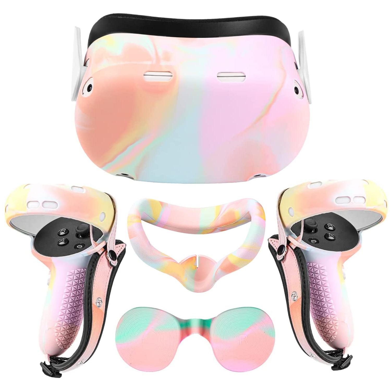 Phụ kiện dành cho Oculus Quest 2 Bộ phụ kiện VR dành cho Meta Quest 2 Bao gồm tay cầm điều khiển Bao da Mặt ống kính Vỏ vỏ VR Màu sắc: macaron