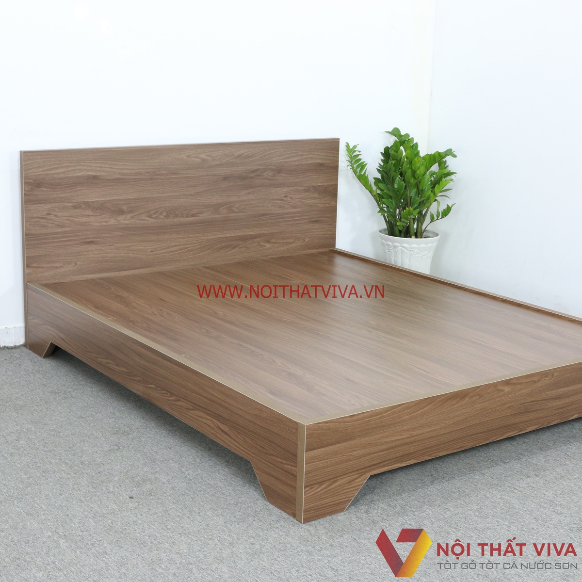 Giường Ngủ Gỗ MDF Chân Cao Phủ Melamine Màu Óc Chó