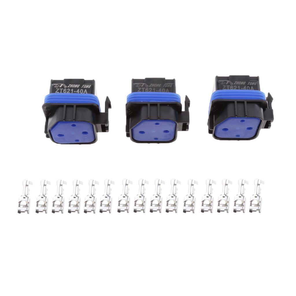 3 Pieces Automotive 40A 5 Pin Relay Socket Connector Holder With Terminals