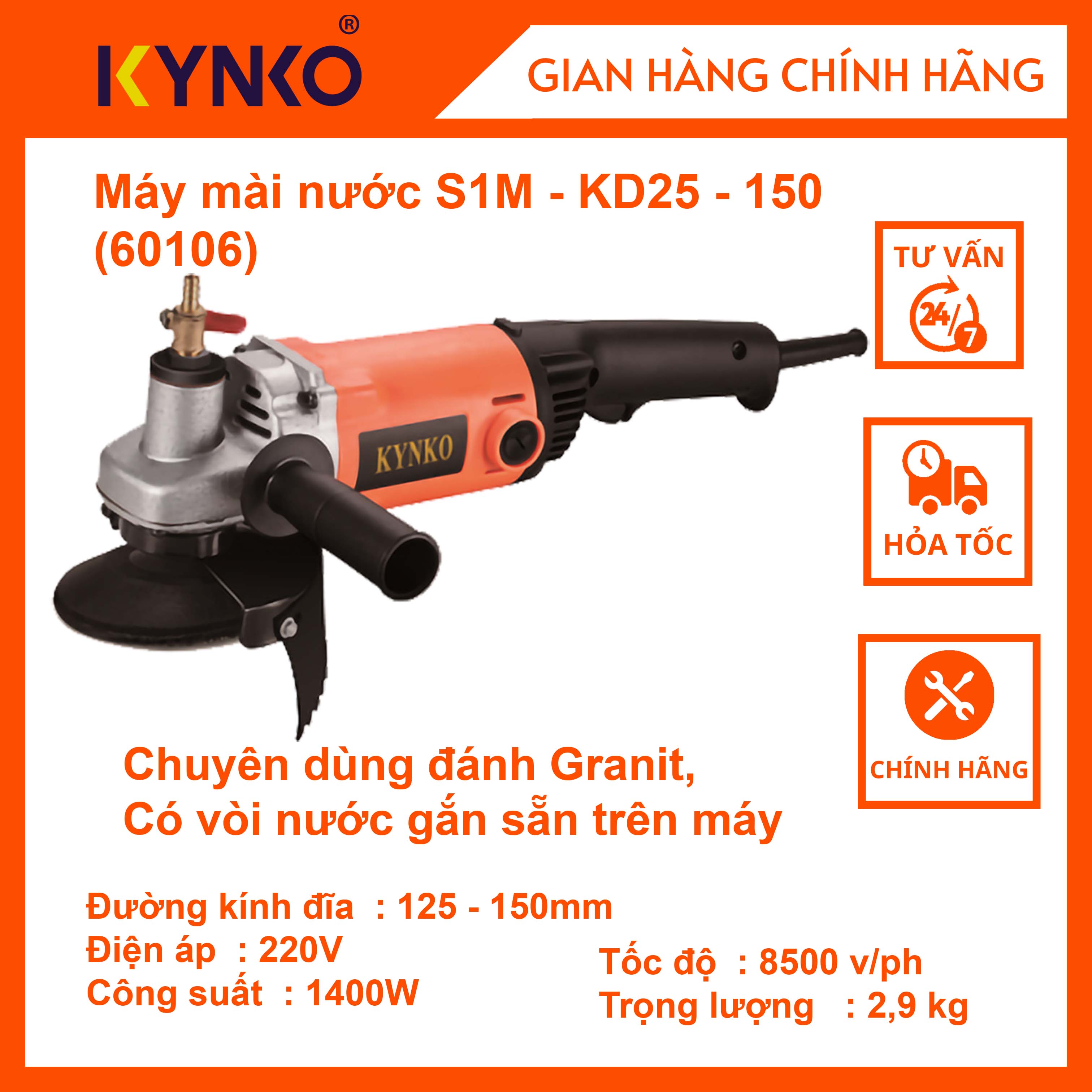 Máy mài góc có vòi nước Kynko S1M-KD25-150 cầm tay chính hãng #60106