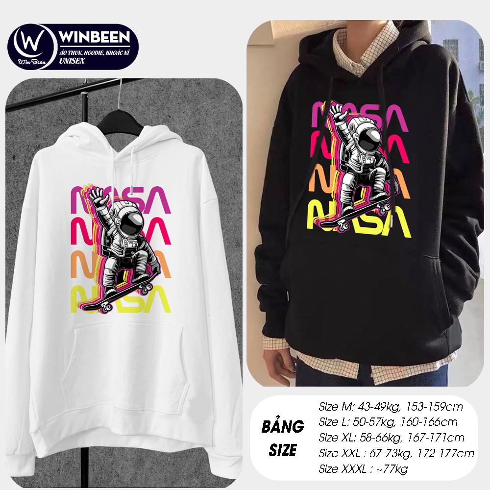 Hoodie nam nữ unisex Winbeen in hình NASA hot trend áo khoác vải nỉ dầy mũ trùm to dáng rộng