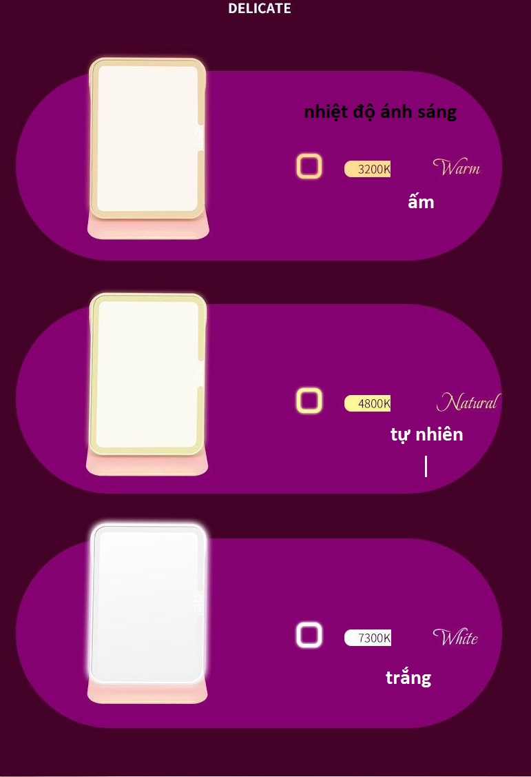 Gương trang điểm gấp gọn có đèn LED, gương cầm tay PU mirror, face, eyelash, brow, gương du lịch di động có pin sạc usb