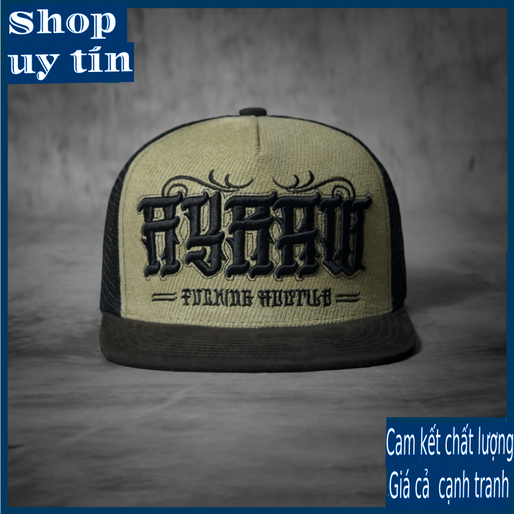[ Miễn ship / giảm giá ] MŨ NÓN LƯỠI TRAI NAM NỮ SNAPBACK VÀNH PHẲNG LOGO NỔI CÁ TÍNH- đen xanh rêu