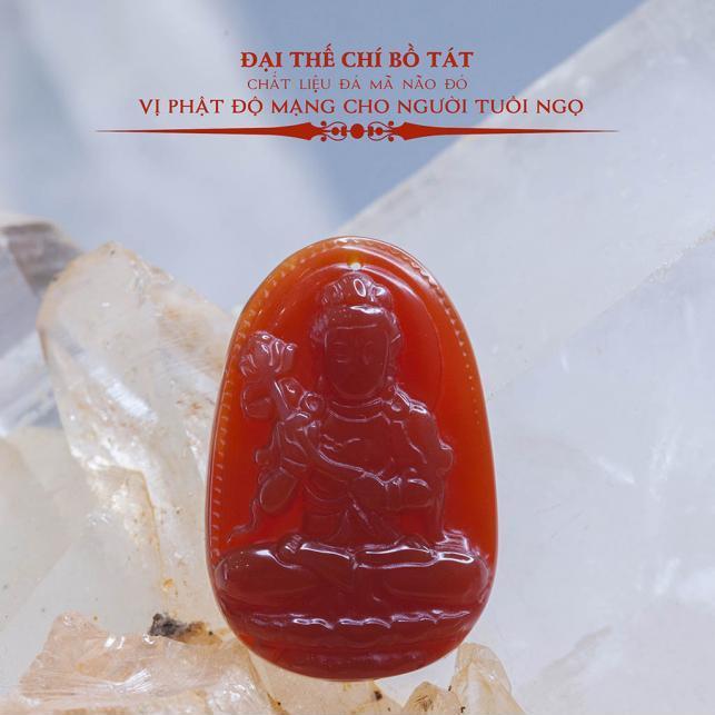 Mặt dây chuyền Đại Thế Chí Bồ Tát Mã Não Đỏ tự nhiên - Phật Bản Mệnh cho người tuổi Ngọ - PBMRAGA05