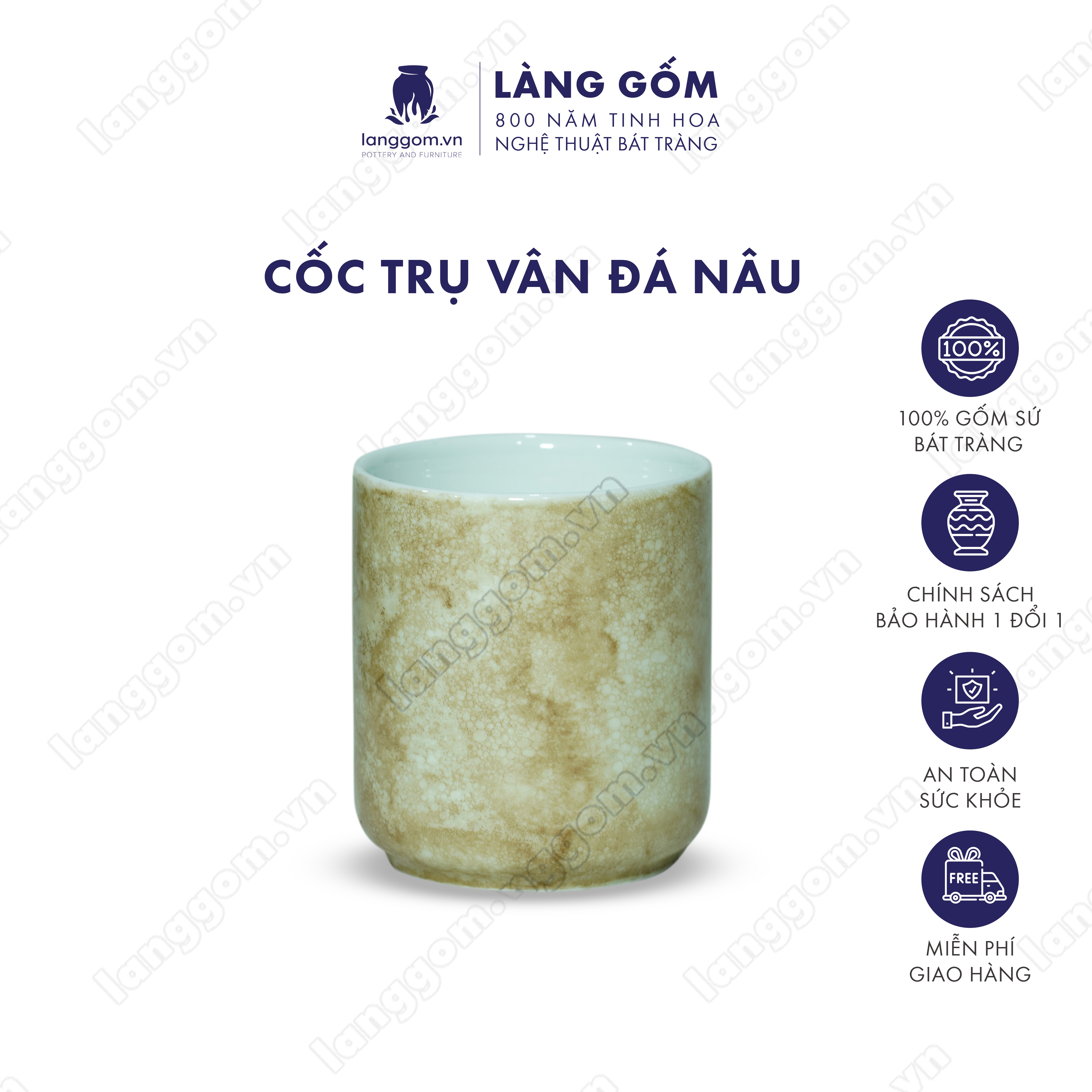 Cốc uống nước, Ly sứ vân đá dáng cốc trụ (không quai) - Gốm sứ Bát Tràng cao cấp - Làng Gốm Bát Tràng