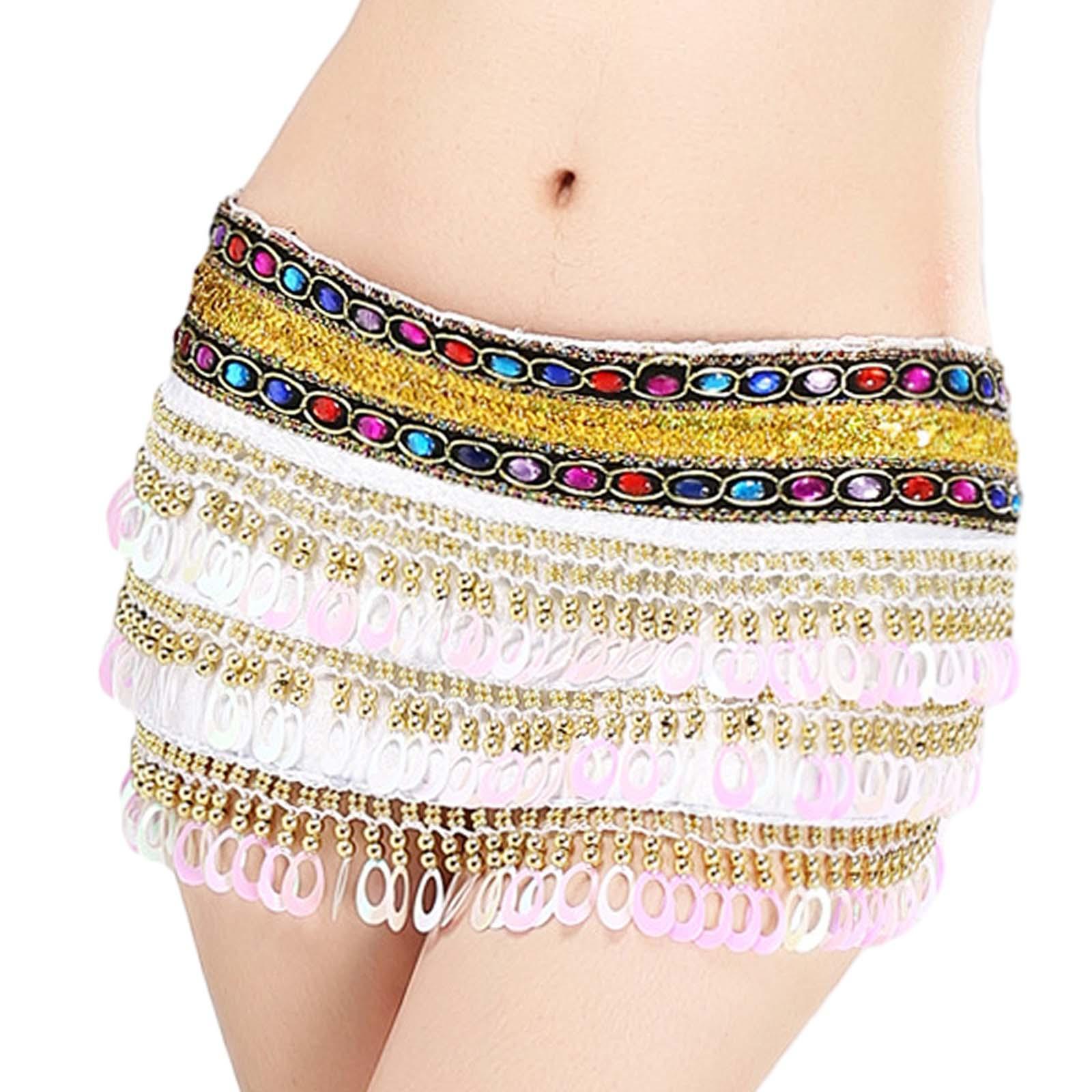 Women Belly Dance Skirt Dancewear Hip Belt Sparkly Tassel Scarf Belt Hip Scarf Wrap for Performance Samba Dancer Music Festival Themed Party