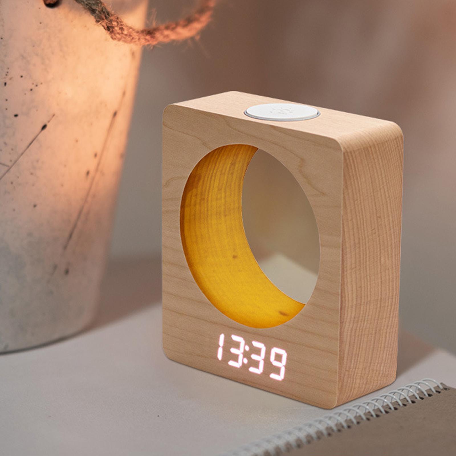 Alarm Clock Wooden LED 3 Alarm Settings for Desktop Children Heavy Sleepers Adults