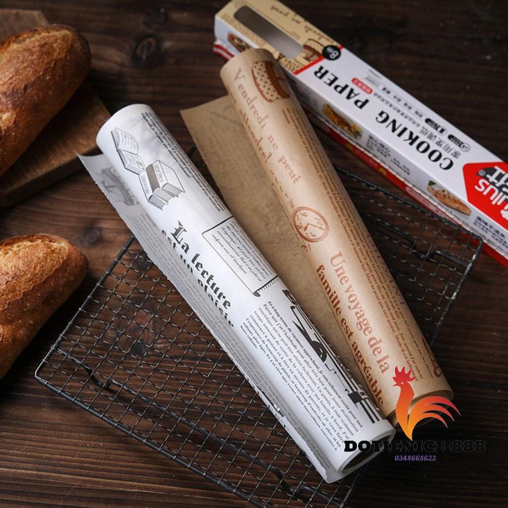 Giấy nến mặt BÁO nướng bánh cho nồi chiên không dầu, cuộn giấy lót không thấm dầu ăn hai mặt dài 8m