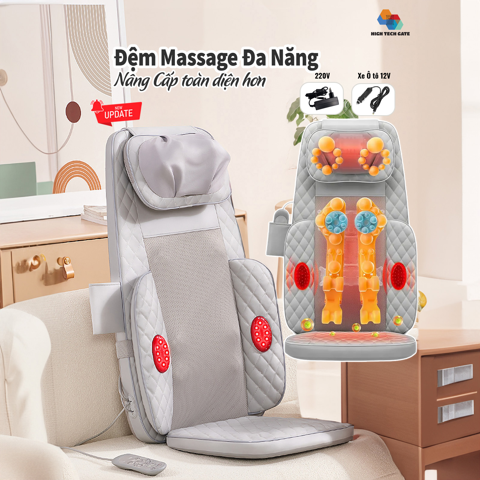 Đệm Massage Toàn Thân 918-7 Chế Độ Massage 3D, Tích Hợp Nhiệt Hồng Ngoại, 3 Cường Độ Xoa Bóp, 3 Mức Rung và Chườm Nóng, hàng chính hãng