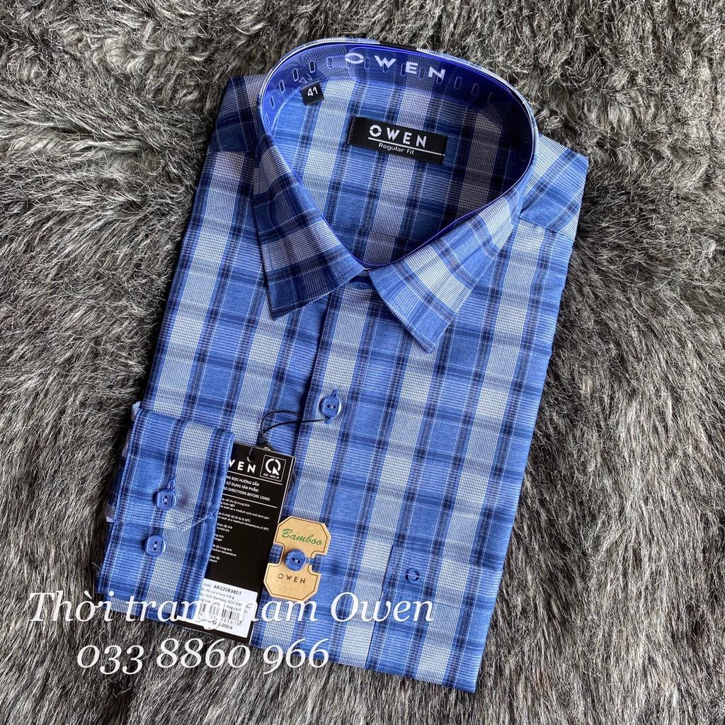 OWEN - Áo Sơ mi Owen Regular fit chất sợi tre kẻ ca rô xanh đậm 220838
