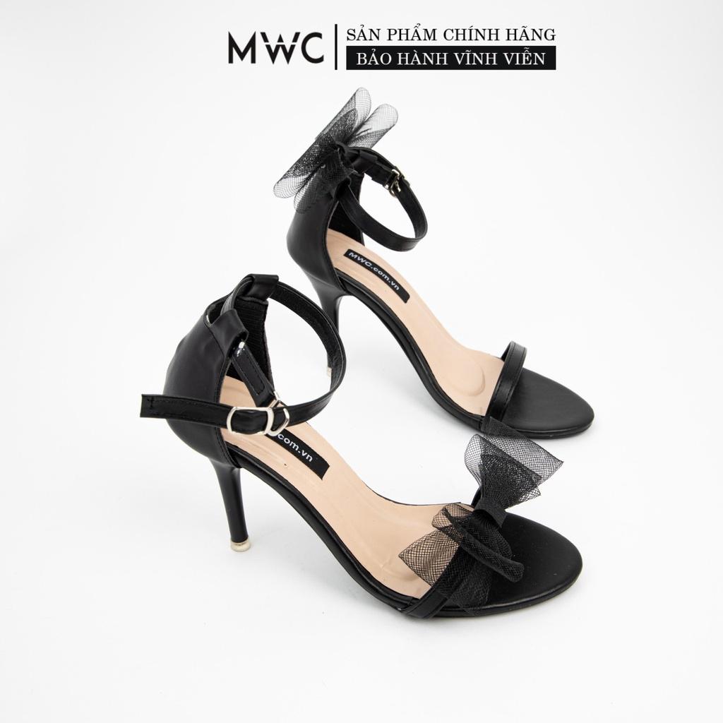 Giày Sandal Cao Gót Nữ MWC 3903 - Cao Gót Quai Ngang Hở Mũi Đế Nhọn Phối Nơ 9CM Thanh Lịch