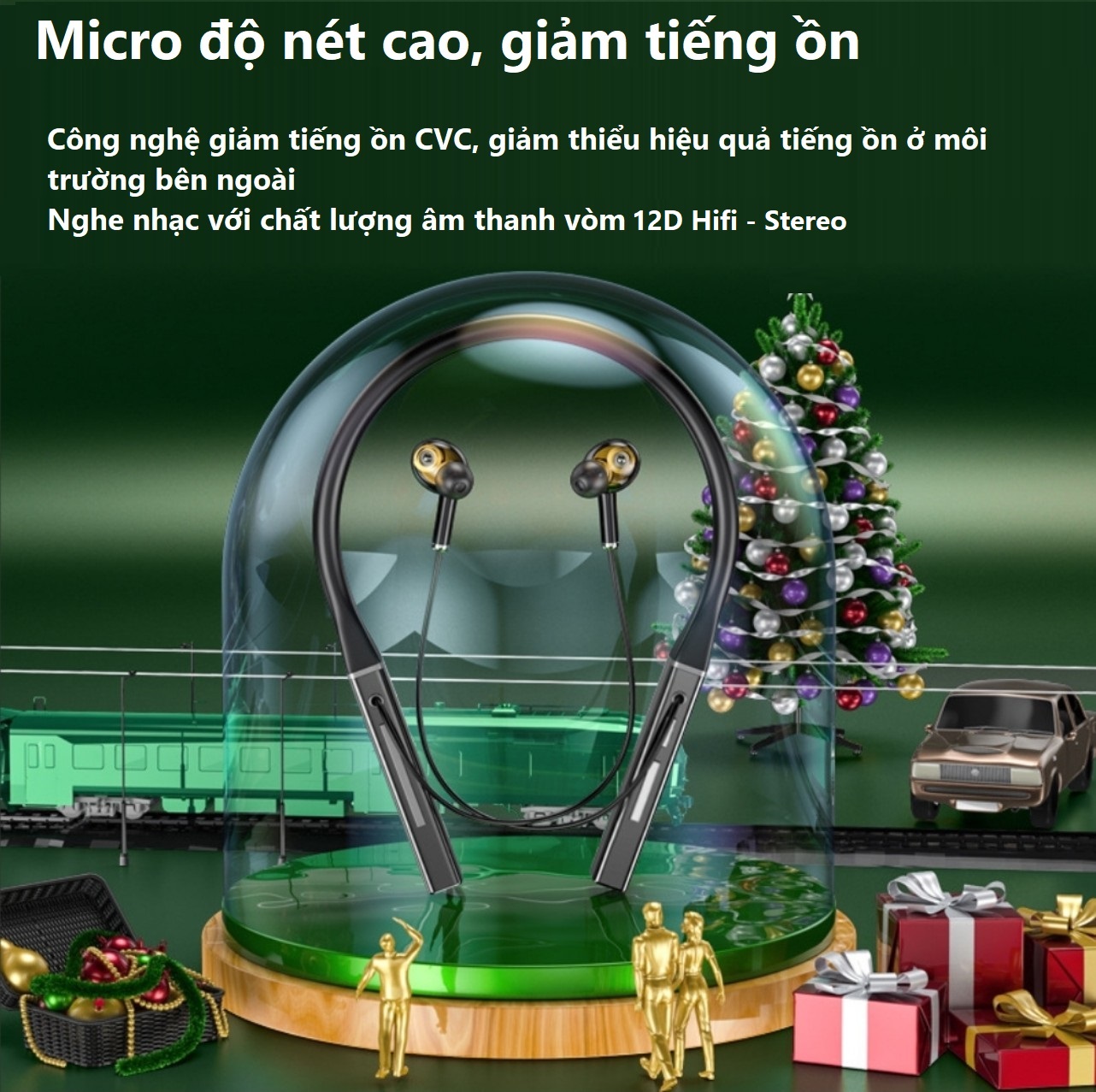 Tai nghe bluetooth thể thao quàng cổ 5.2 bốn loa , âm thanh vòm 12D Hifi - Stereo , dung lượng pin lớn 1000mAh sử dụng liên tục lên đến 120 giờ , hỗ trợ khe cắm thẻ nhớ TF, hỗ trợ chức năng siri.