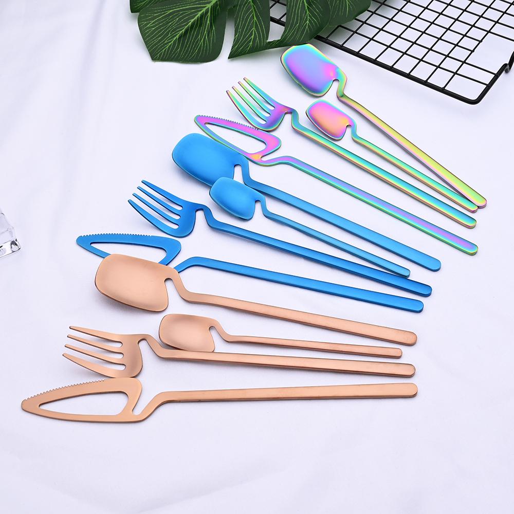 16Pcs Đen Bộ Dao Kéo Dao Tráng Miệng Dĩa Thìa Bộ 3 Thìa Ăn Uống Thép Không Gỉ 304 Bộ Đồ Ăn Nhà Bếp Kiềng Bạc Bộ