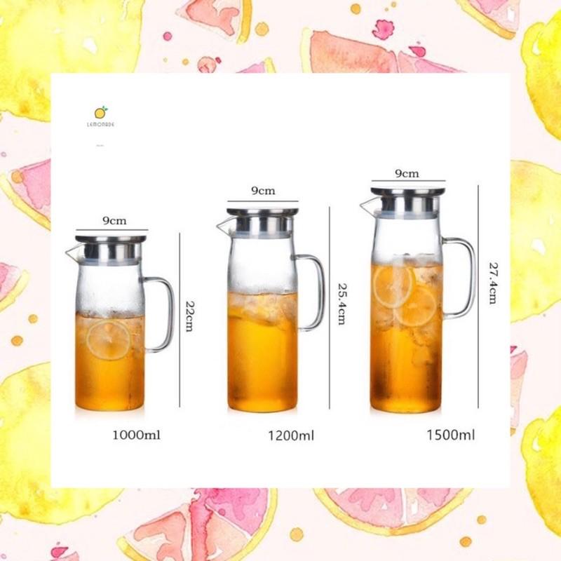 Bình trà thủy tinh chịu nhiệt dáng cao nắp inox 1000ml 1200ml 1500ml KT017