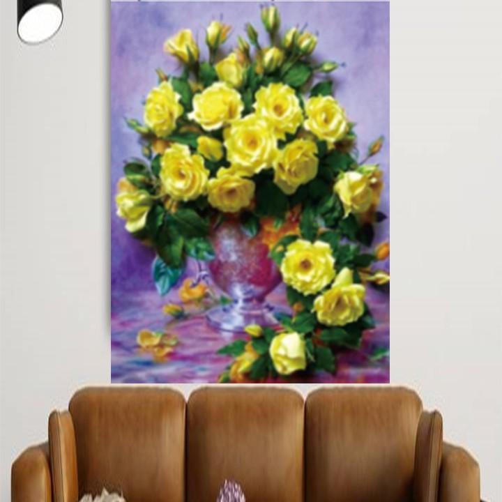 Tranh thêu hoa hồng vàng LV3212 - kích thước: 43 * 51cm.