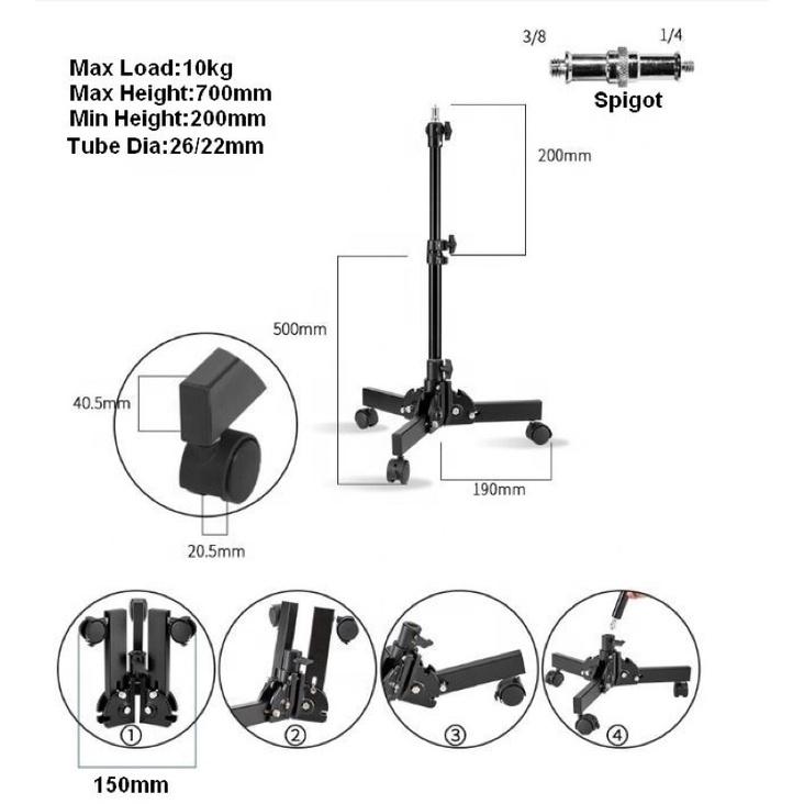 Chân Đèn Inox J168D baby tải 10kg (Chân gầm)