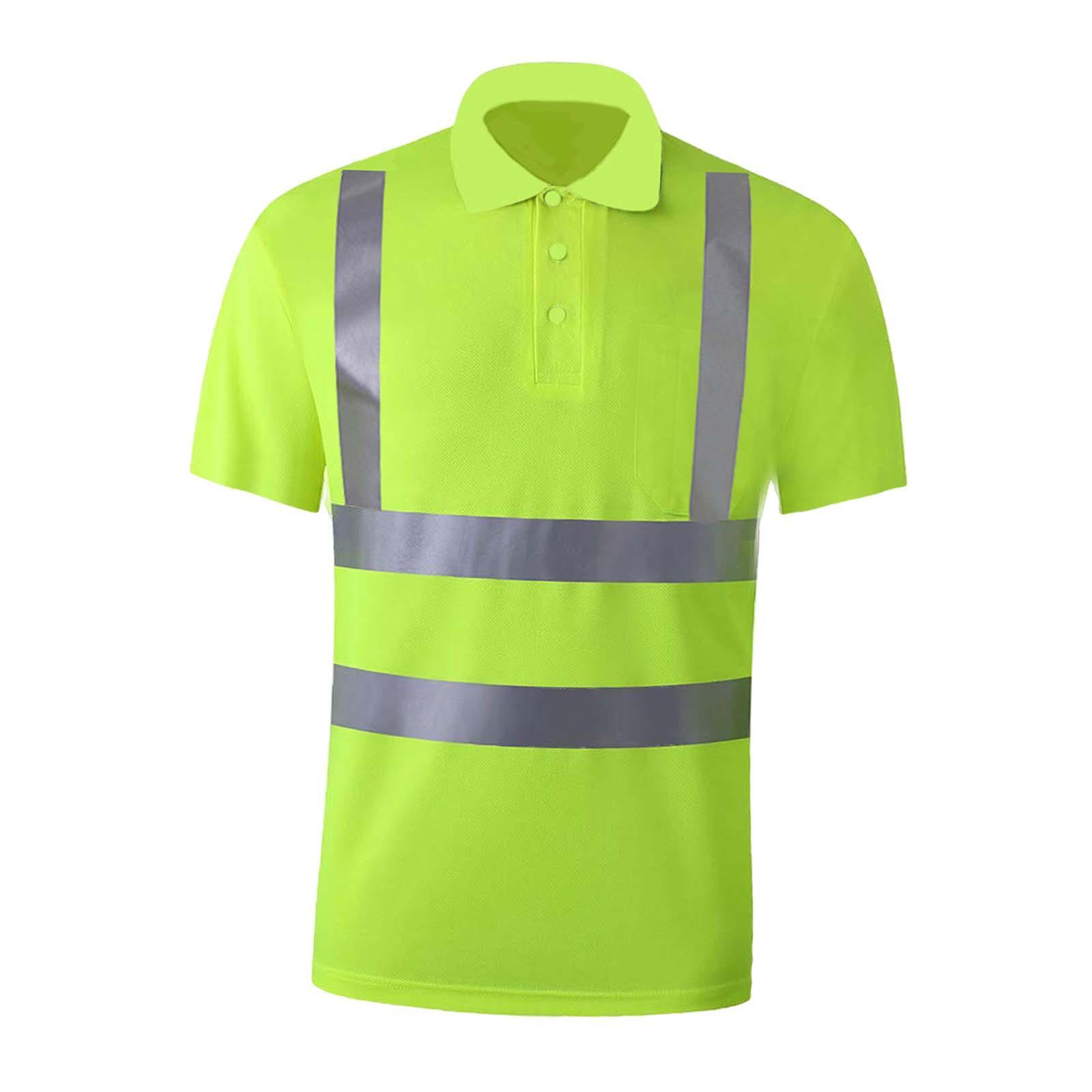 High Visibility Short Sleeve Reflective work Shirts Quick Dry Safety Shirt Work Wear Shirts for Cycling Road Men Adult Workwear