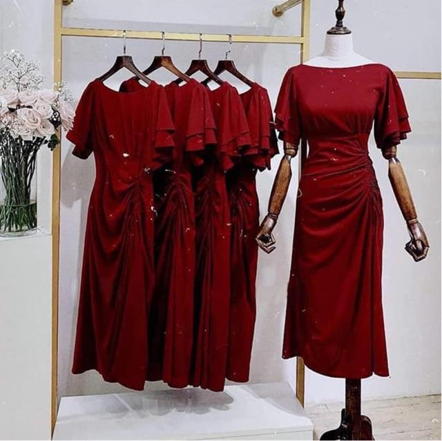 Đầm maxi tay rũ rút thân TKN