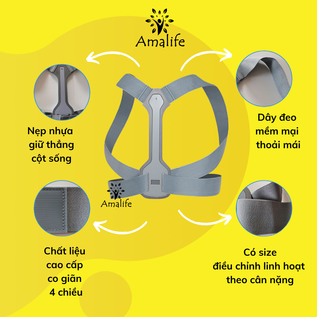 Đai Chống Gù Lưng Trẻ Em Nam Nữ Có Nẹp Nhiều Độ Tuổi Ama04 - Chính Hãng Amalife