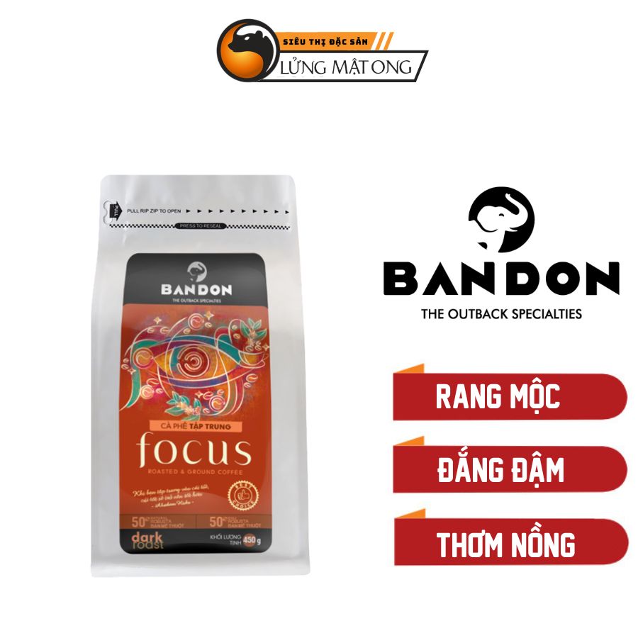 Hình ảnh Cà phê phin nguyên chất rang xay mộc sạch BANDON FOCUS 450g đắng đậm, thơm nồng - Cà phê đặc sản (50% Robusta Natural, 50% Robusta Buôn Ma Thuột Culi)