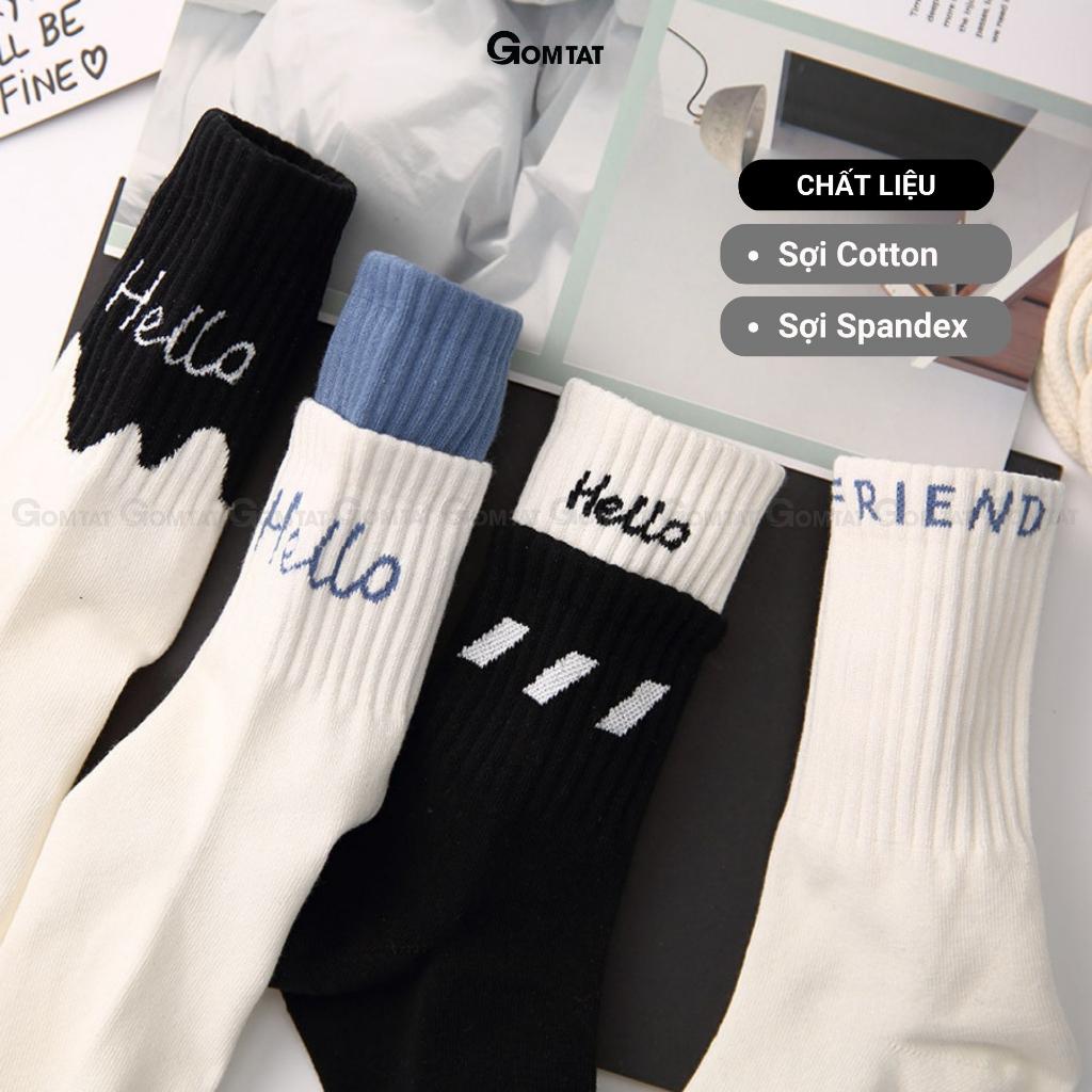 Tất nam nữ cổ cao cao cấp mẫu Hello, vớ cao cổ unisex chất liệu cotton mềm mại thoáng mát êm chân - CAO2CO-ZHU-6001-1DOI