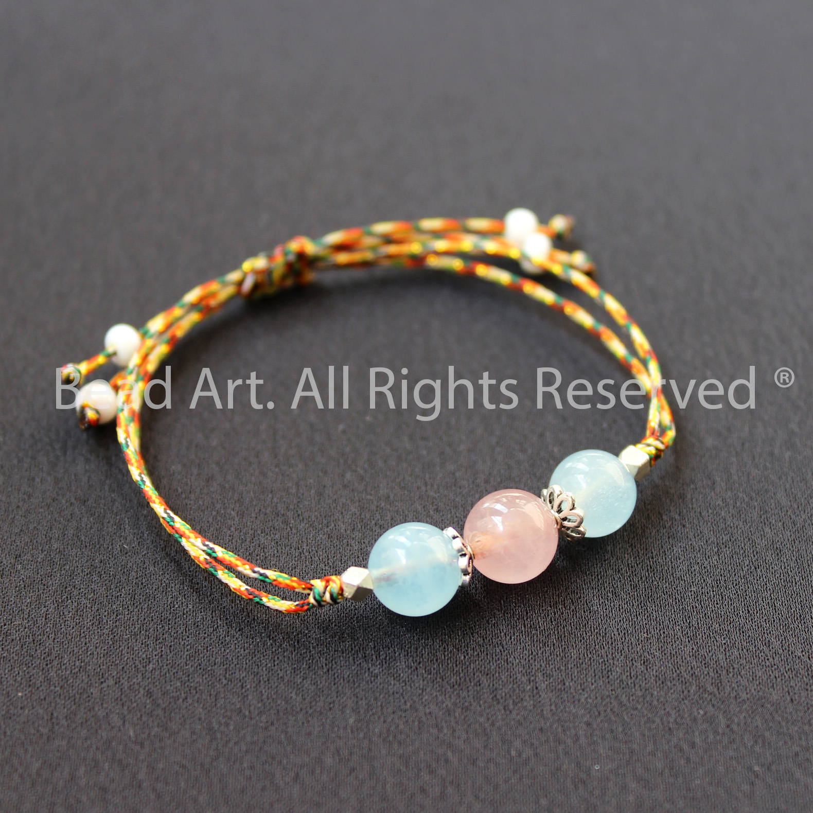 Vòng Tay Dây Ngũ Sắc Đá Aquamarine Và Thạch Anh Hồng Thiên Nhiên Và Bạc 925, Mệnh Mộc, Vòng Tay Phong Thuỷ - Bead Art