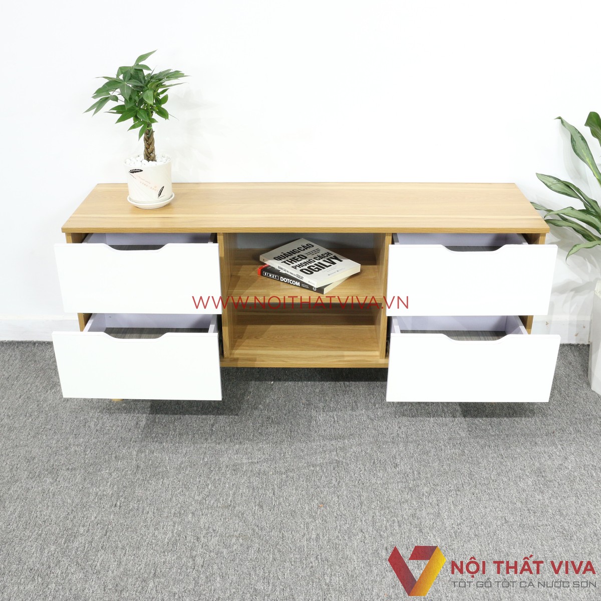 Kệ Tivi Gỗ MDF Melamine Màu Vàng Vân Gỗ Đẹp Hiện Đại