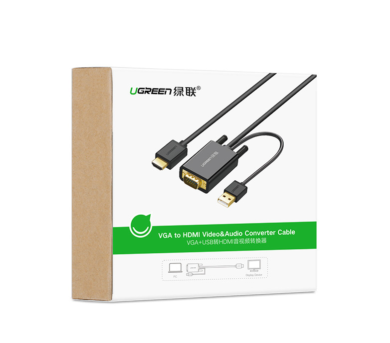 Cáp chuyển đổi VGA to HDMI + Audio dài 2m chính hãng Ugreen 30840