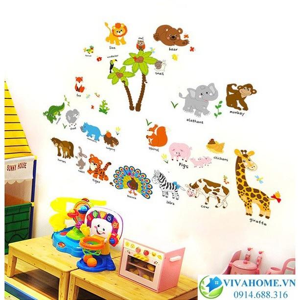 Decal dán tường vườn thú tiếng anh mã 03..