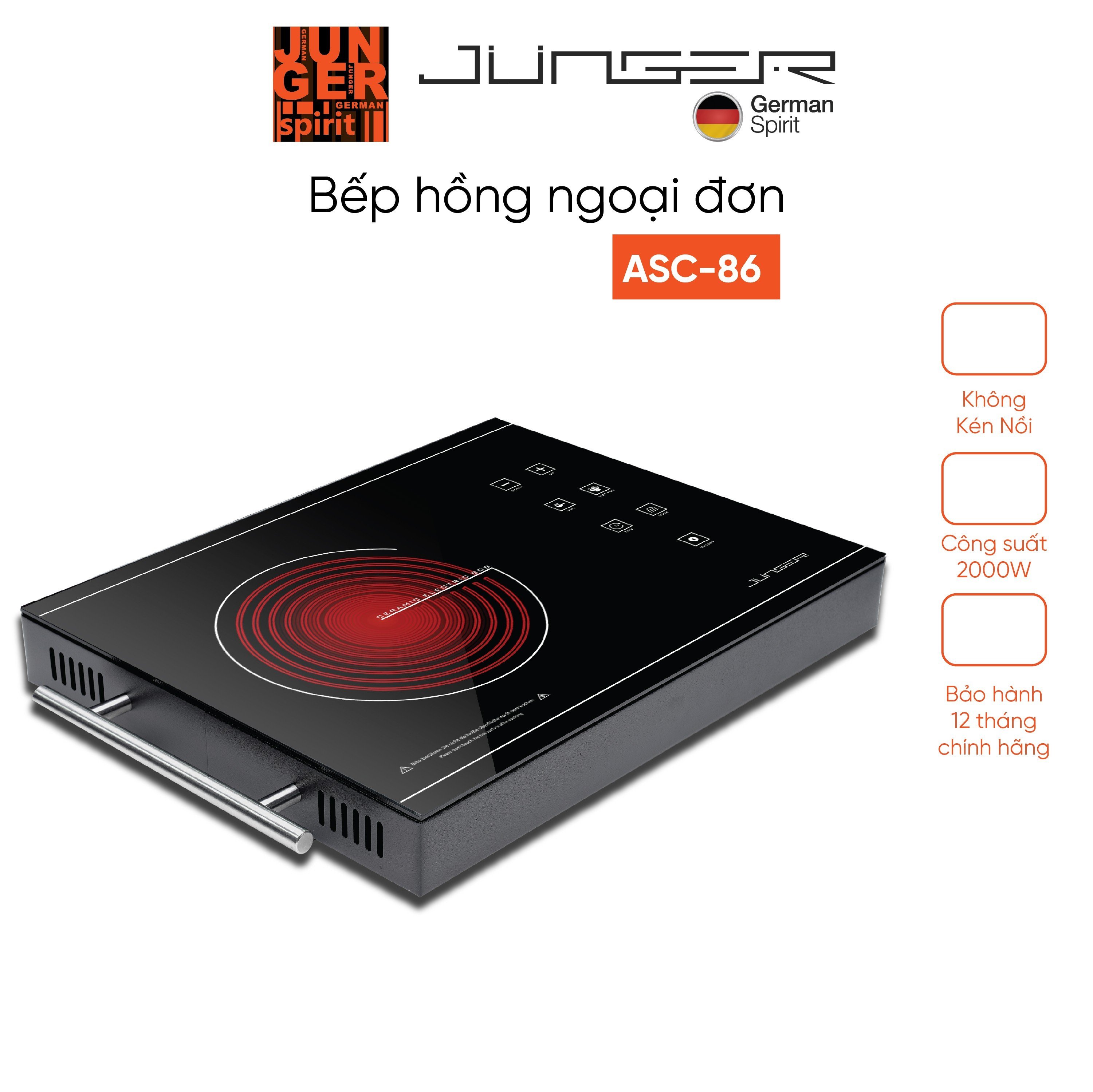 Bếp đơn hồng ngoại Junger ASC-86 2000W Không kén nồi Hàng Chính Hãng Bảo Hành 12 Tháng